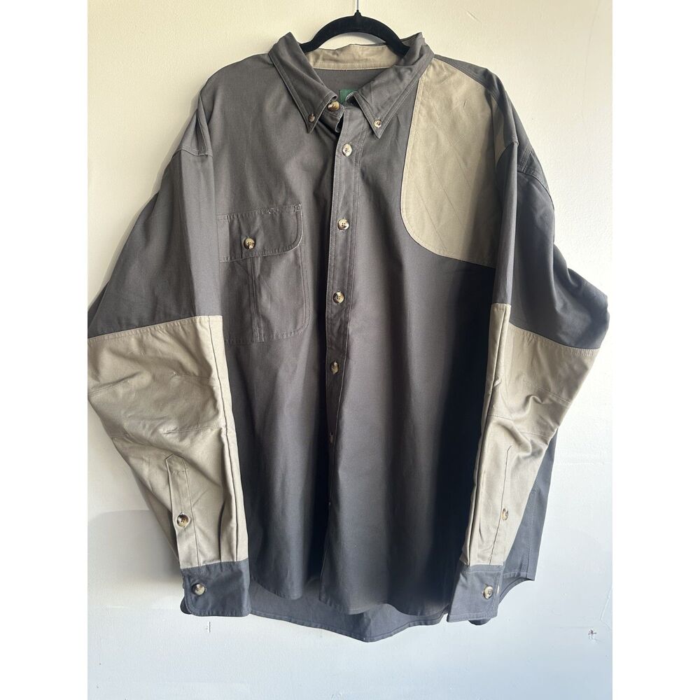 Cabela’s Shooting Shirt Mens 2XL Gray Tan Trap Skeet Bird Hunting Cotton